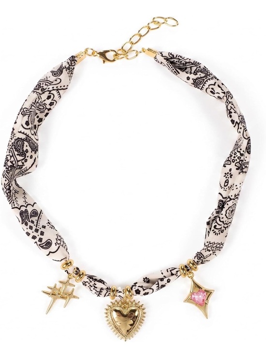Anthropologie Jewelry - Anthropologie Cream & Black Bandana Choker with Gold Heart and Star Charms